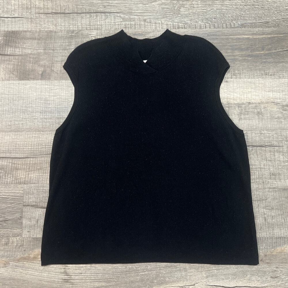 Coldwater Creek Silk Ribbed Sleeveless Sweater Size 3X Black Mock Neck Shimmer
